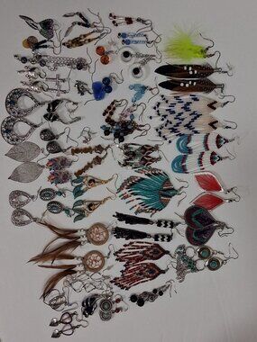 Drop Dangle Earring Bundle Lot Southwest Feather Beaded Silver Gold